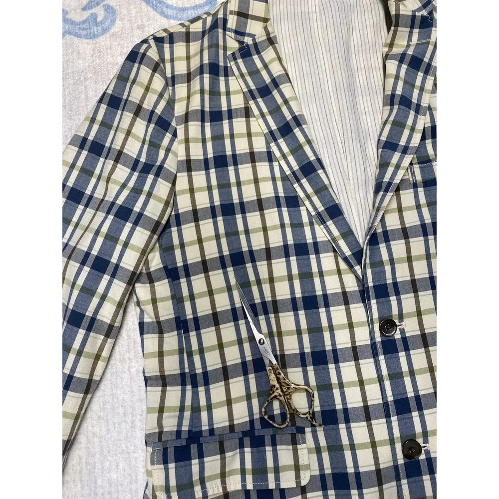 J Crew Mens Large Single Breasted Y2K Preppy Old Money Academia Plaid Sportcoat